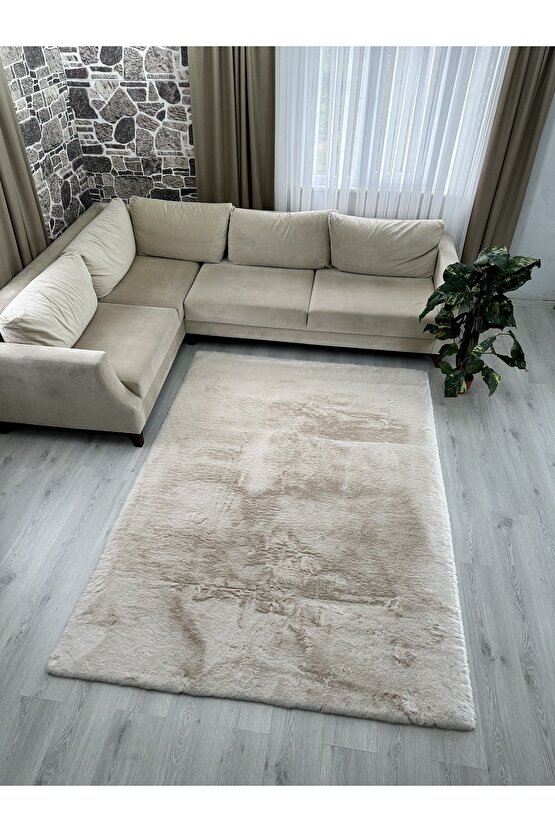 Modern Tavşan Tüyü Yumuşacık Tüy Dökmez Peluş Halı Taş