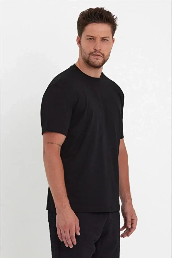 Erkek 241 Düz A Kalite Oversize T-shirt - Siyah