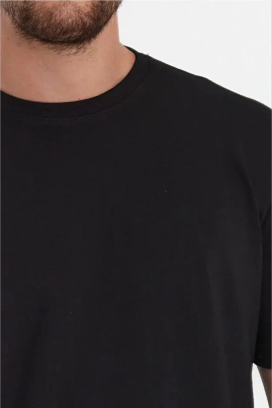 Erkek 241 Düz A Kalite Oversize T-shirt - Siyah