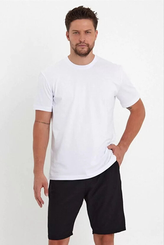 Erkek 241 Düz A Kalite Oversize T-shirt - Beyaz