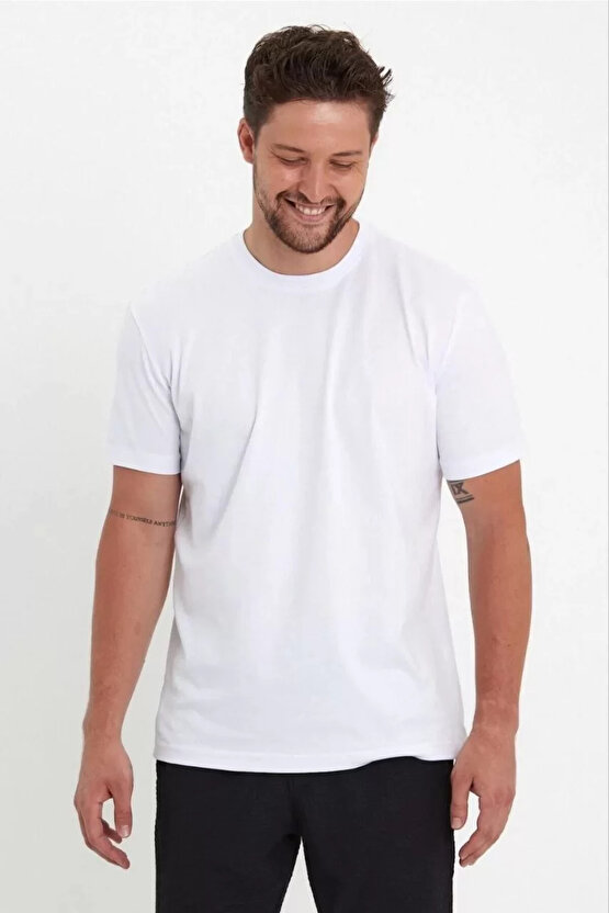 Erkek 241 Düz A Kalite Oversize T-shirt - Beyaz