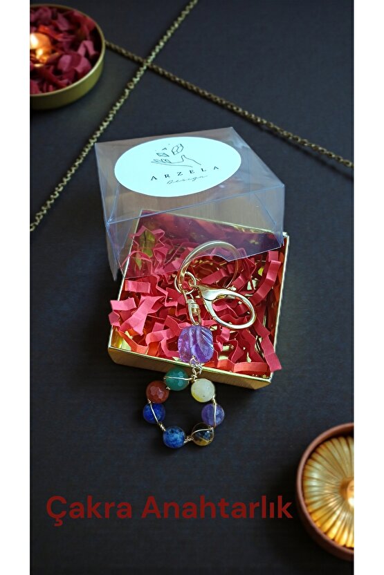Doğal Taş Çakra Anahtarlık Faset kesim 8mm 7 li kristal.Ametis dogal kesim