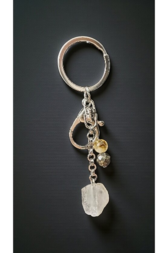 Doğal Taş Anahtarlık Kristal Kuvars Sitrin Pirit Para Bereket Koruma 8mm 2 cmm çelik zincir