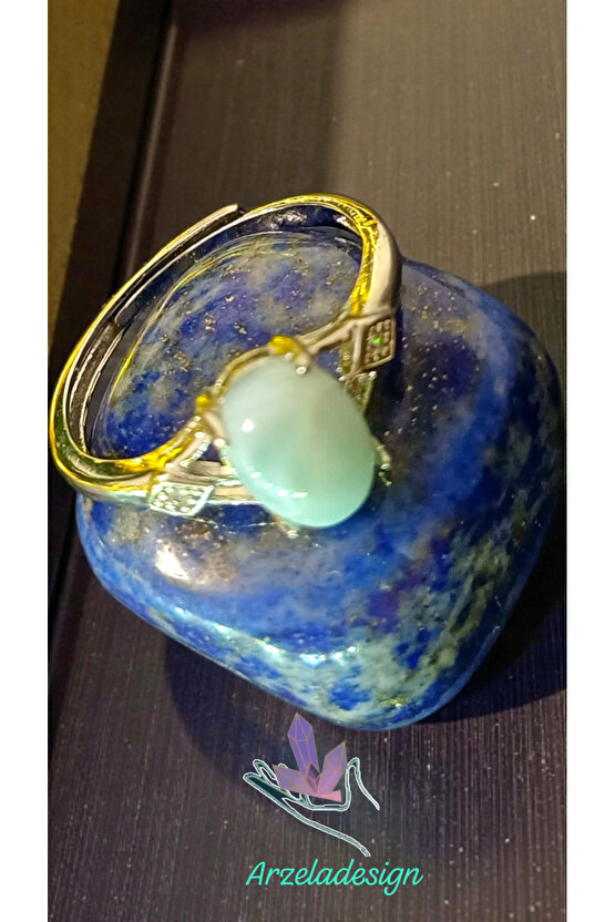 Doğal Tas Larimar Yüzük Çelik Ayarlanabilir Ölçü