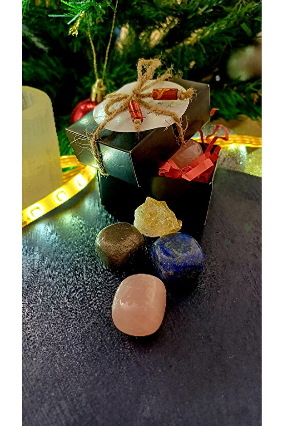 Doğal Taş Hediyelik 4 lü kombin Sitrin Pembe Kuvars Ametist Kristal Kuvars