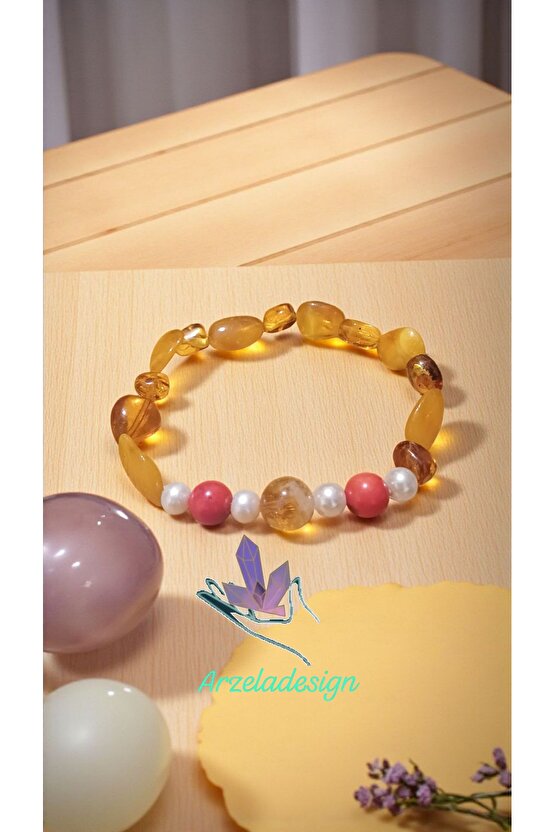 Doğal Taş Damla Kehribar Inci Mercan Bileklik Küpe Set