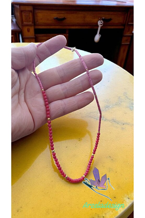 Doğal Taş MERCAN & GÜMÜŞ KOLYE 4mm 2 mm