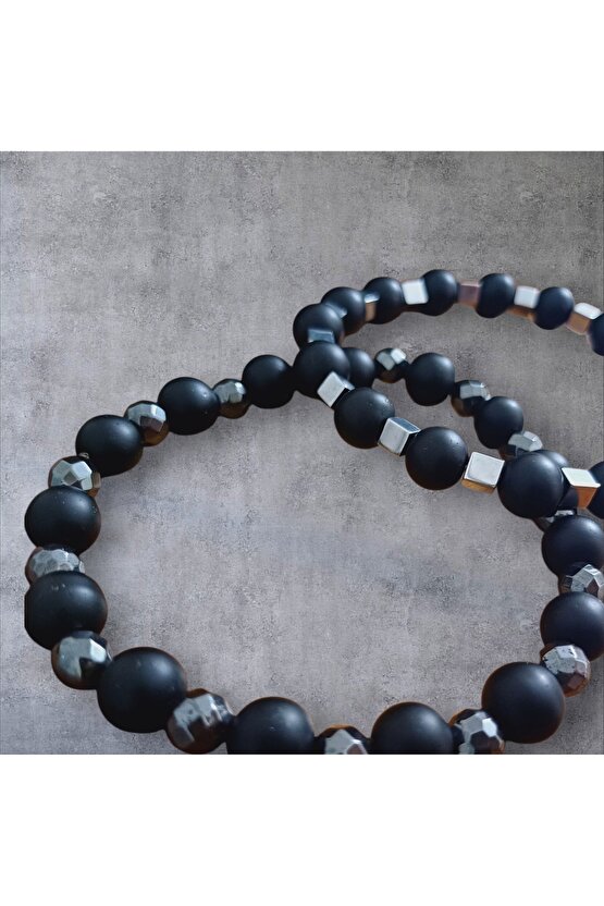 Doğal Taş Hematitli Boncuk Bileklik Unisex Kadın Erkek