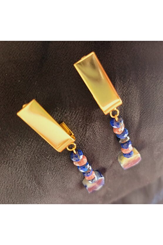 Dogal Taş Küpe Sodalit Lapis Lazuli Rodonit Birlikteligi Özgüven Kristalleri