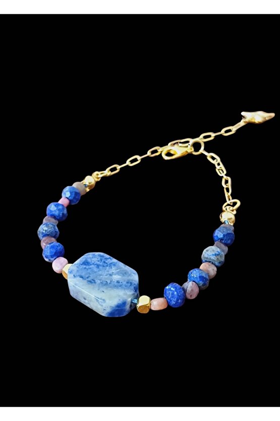 Doğal Taş SODALİT RODONİT  VE LAPİS LAZULİ BİLEKLİK 3 Güçlü Kristal ayarlanabilir ölçü