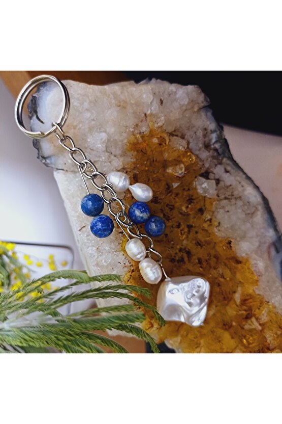 Doğal Taş Anahtarlik Barok inci Lapis ve Lazuli Birlikteliği