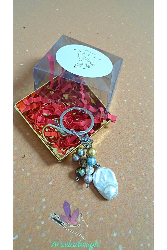 Doğal Taş Anahtarlik Barok İnci Sitrin ve Pirit Para Miknatisi Bolluk ve Bereket  Anahtarlğı