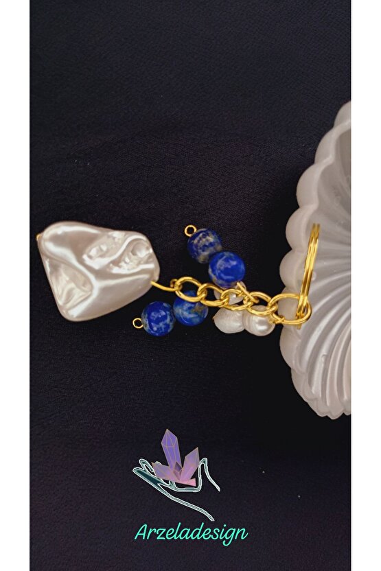 Dogal Taş Anahtarlik Barok Inci ve Lapis Lazuli Bolluk ve Bereket Enerjisi