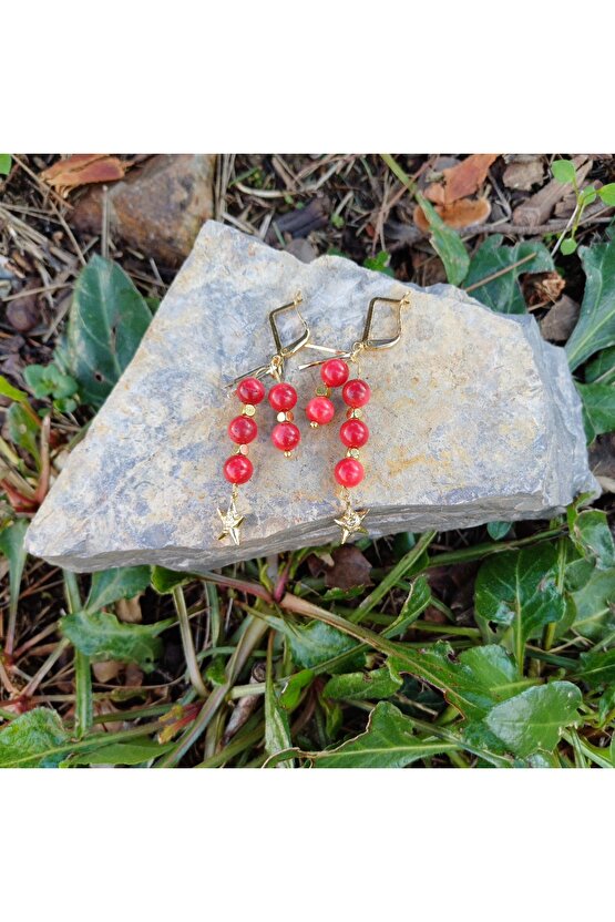 Doğal Taş Mercan Küpe Zerafeti Ve Sifasi Ile Disil Enerji Tasi 6mm