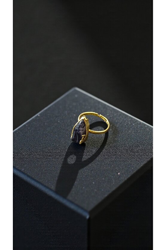 DOĞAL TAŞ AMETİST KRİSTAL YÜZÜK Altin Kaplama Ayarlanabilir Ebat