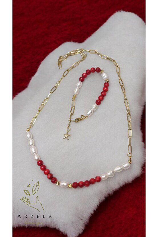 Doğal Taş İNCİ MERCAN KRİSTAL SET