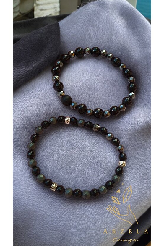 Doğal Taş Hematit Ve Boncuk Bileklik 2 Li