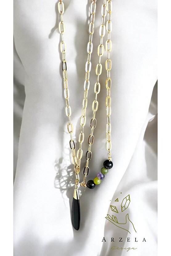 Doğal Taş OBSIDYEN GOLD KOLYE (DURU GÖRÜ)