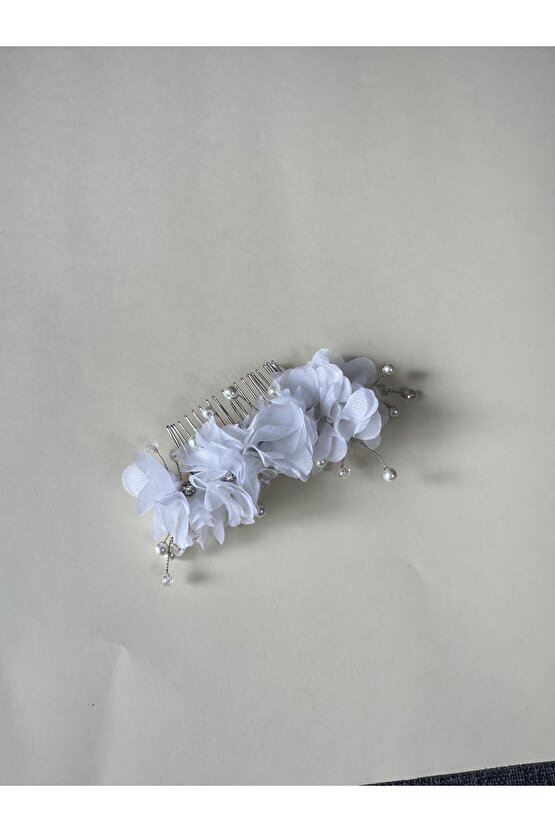 İnci Dokunuşlu Beyaz Çiçekli Gelin Nişan Lohusa Saç Tarak Tokası