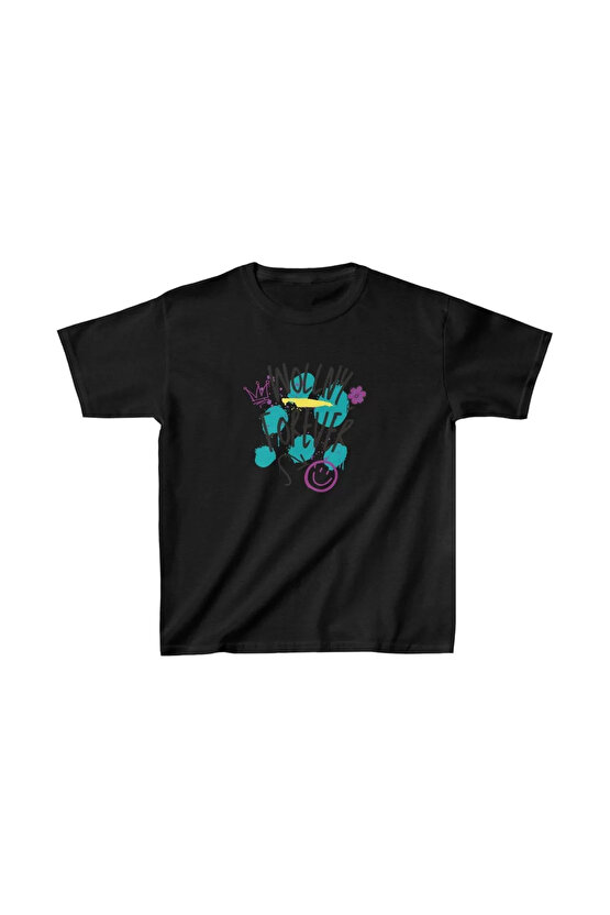 Unisex Çocuk Baskılı T-Shirt - Siyah