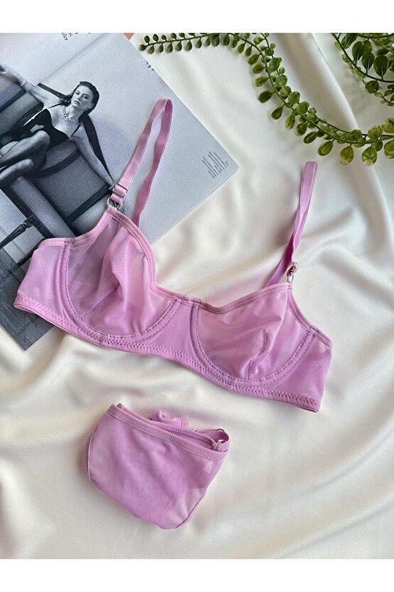 Lila Tül Bralet Sütyen Takımı