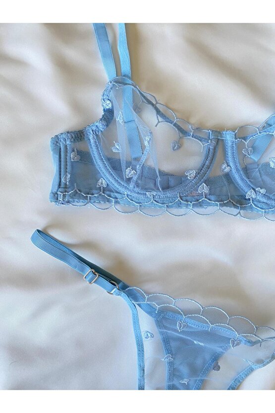 Kalp Desenli Brode Sütyen Takımı