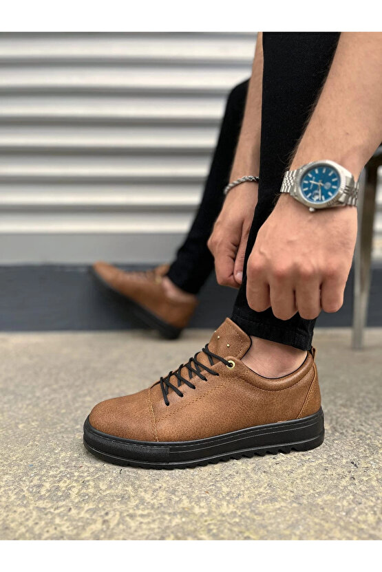 JY152 Cool Bağcıklı Cilt Erkek Günlük Spor Klasik Ayakkabı CST - Taba