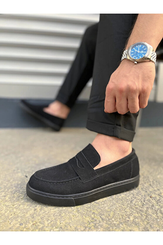 JY180 Estilo X Bağcıksız Süet Erkek Günlük Spor Klasik Ayakkabı SST - Siyah