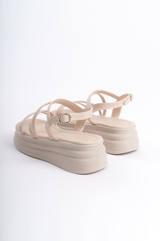 NATALIE İnce Tokalı Şerit Detaylı Ortopedik Taban Kadın Sandalet CKT - Krem