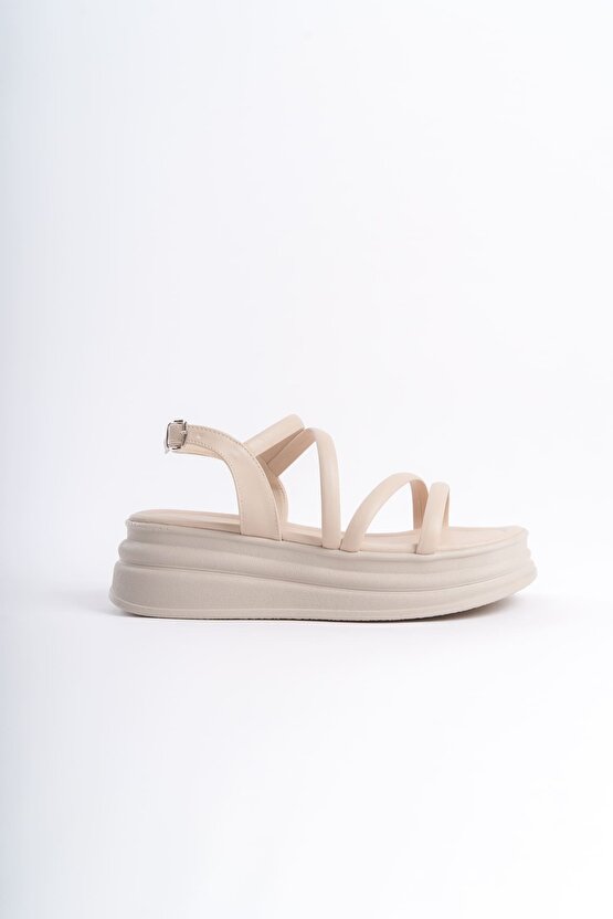 NATALIE İnce Tokalı Şerit Detaylı Ortopedik Taban Kadın Sandalet CKT - Krem