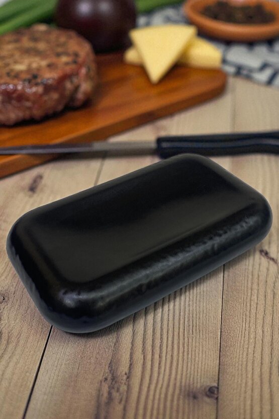 Plume Porselen 27cm Dikdörtgen Düz Servis Sunum Tabağı Mat Siyah