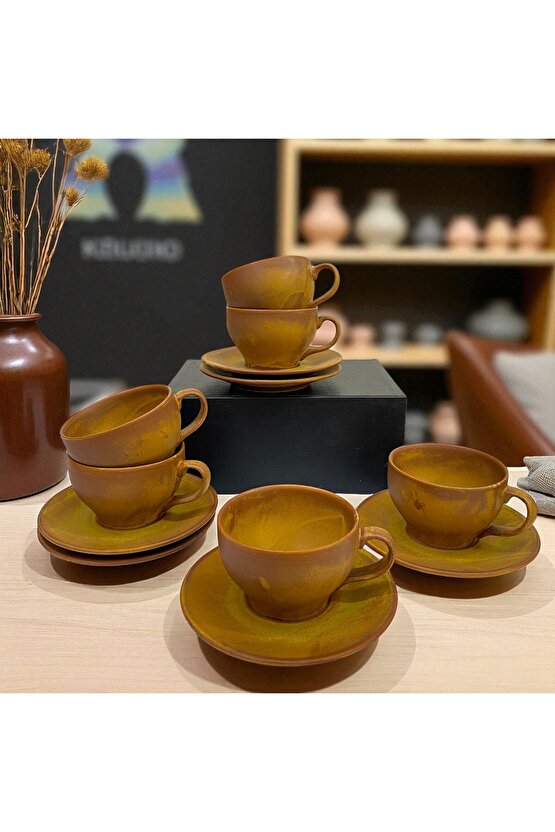 12 Parça 6 Kişilik Porselen Çay-Kahve-Cappucino Fincan Seti Savana