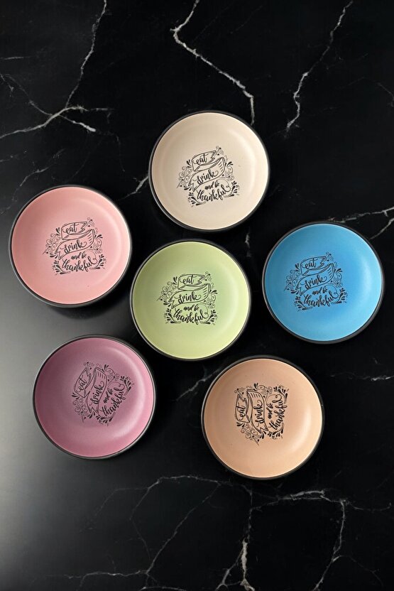 Renkli Mottolu 13cm Kahvaltılık  Çerezlik 6 Adet Çeyizlik