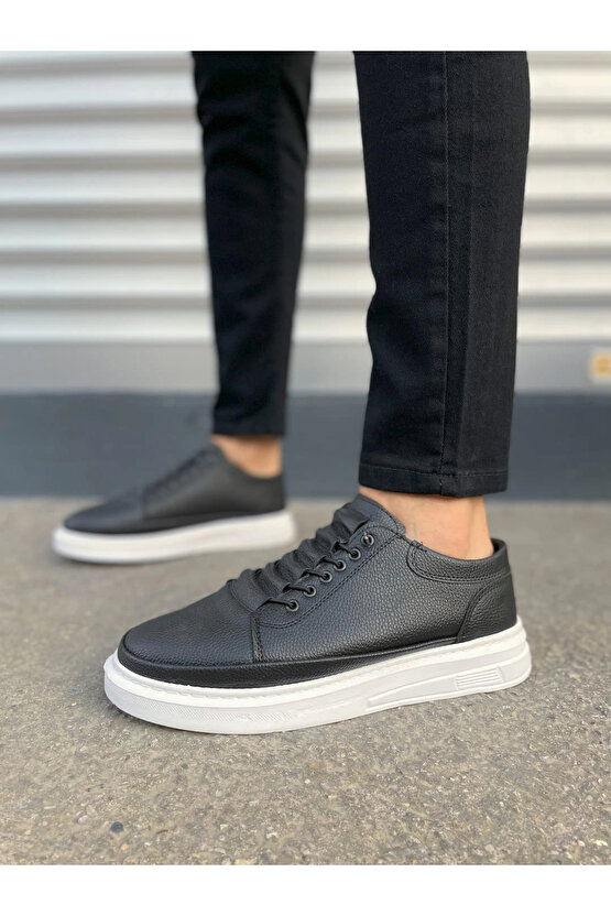 JY0535 Prime Bağcıklı Cilt Erkek Günlük Sneaker Ayakkabı CBT - Siyah