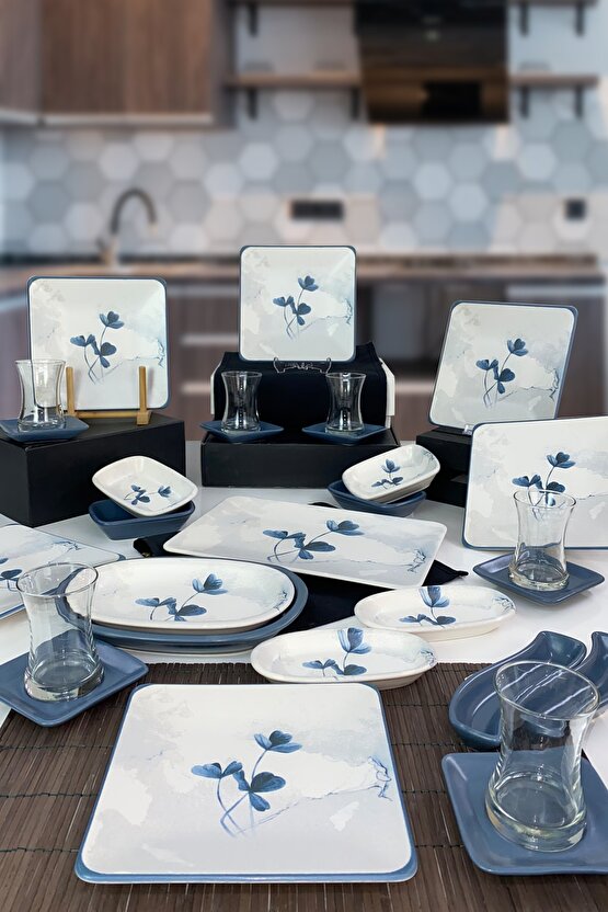 Blue Magic Kahvaltı Takımı 29 Parça 6 Kişilik Kare Mavi