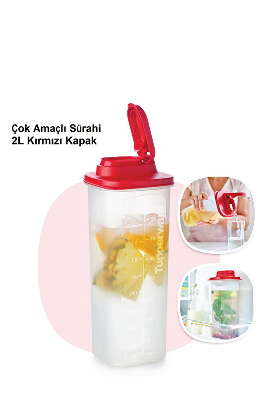 YENİ Çok Amaçlı Sürahi 2 litre Kırmızı Kapak