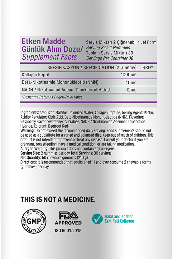 Super Glaze Tip I-III Kolajen + NMN + NADH  | 60 Adet Gummy