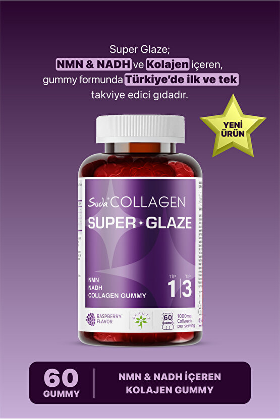 Super Glaze Tip I-III Kolajen + NMN + NADH  | 60 Adet Gummy