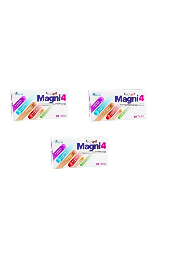 Magni4 Magnezyum Vitamin D3 P5p 60 Tablet 3 Adet