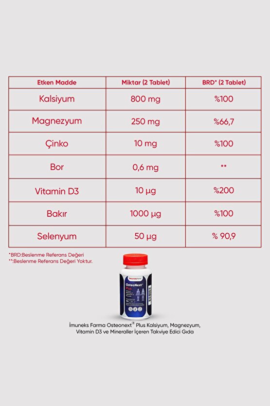 İmuneks Farma Osteonext®Plus Vitamin ve Mineraller içeren Takviye Edici Gıda 90 Tablet x 3 Adet