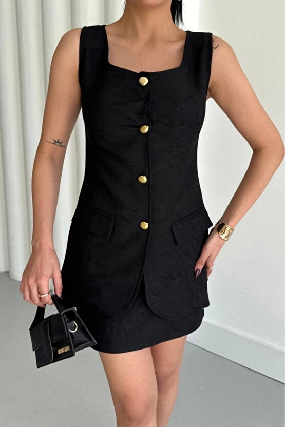 JAKAR KETEN YELEK - KISA ETEK TAKIM - Siyah