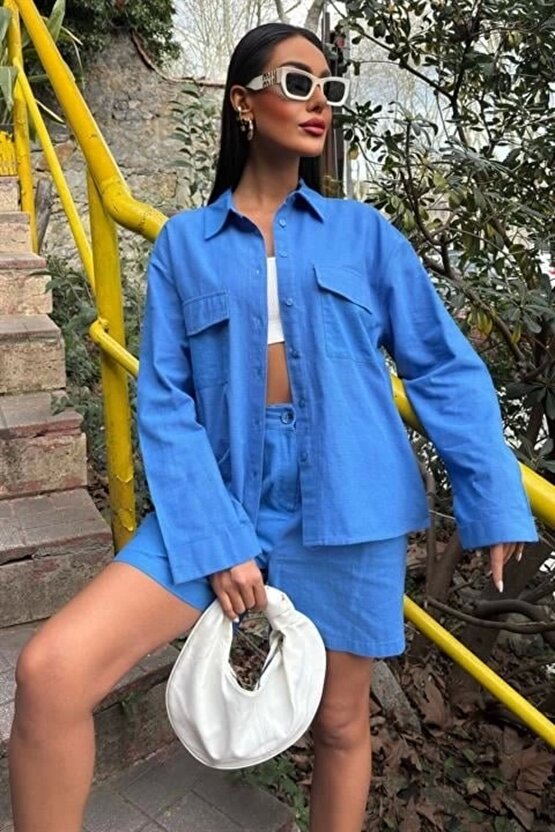 Gömlek Ve Şort Flamlı Keten Takım 10130