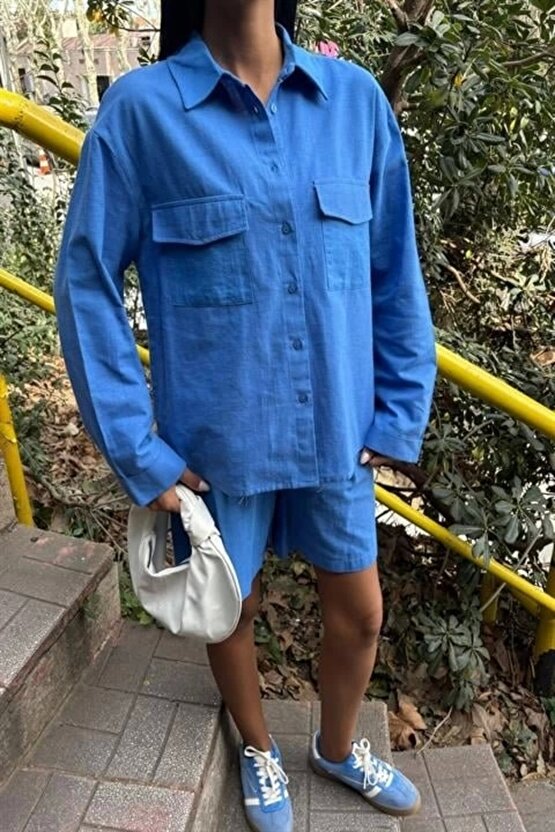 Gömlek Ve Şort Flamlı Keten Takım 10130