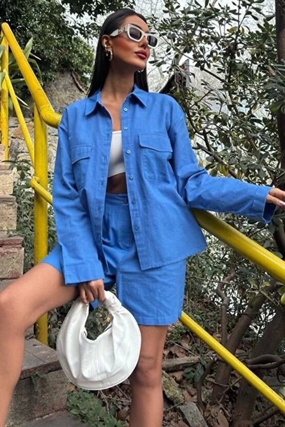 Gömlek Ve Şort Flamlı Keten Takım 10130