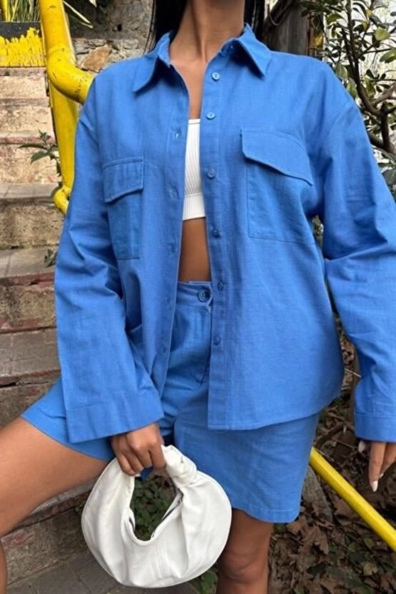 Gömlek Ve Şort Flamlı Keten Takım 10130