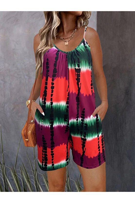 MDB Kadın Ip Askılı Yuvarlak Yaka Cepli Kısa şort Süprem Takım