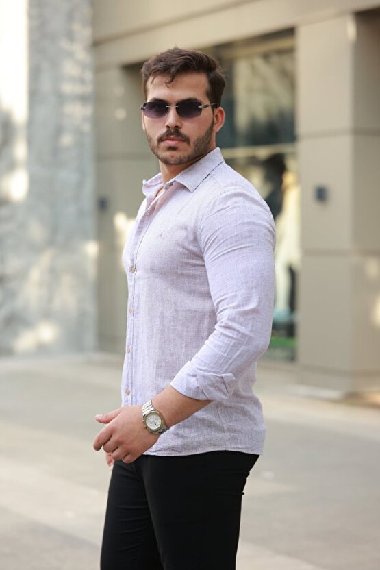 Gökyüzü Moda Erkek Pamuklu Keten Gömlek