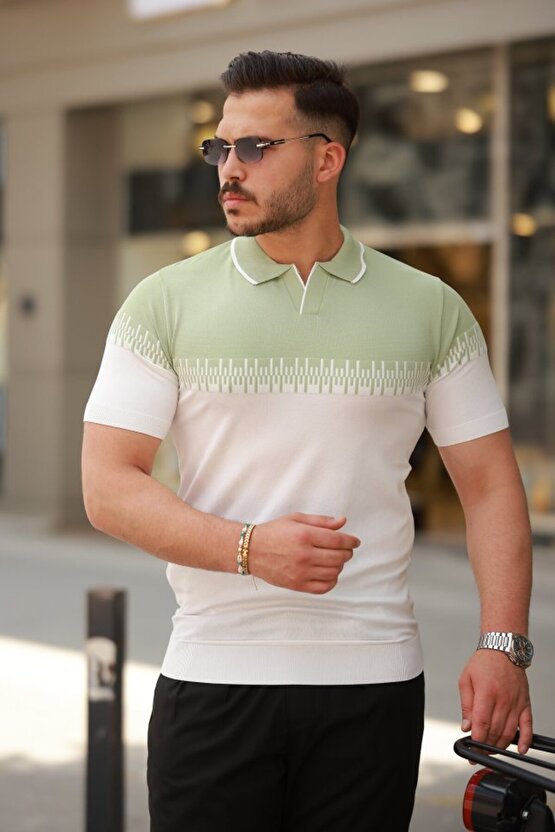 Gökyüzü Moda Erkek Hemşire Yaka çift Renk Kısa Kollu Tişört