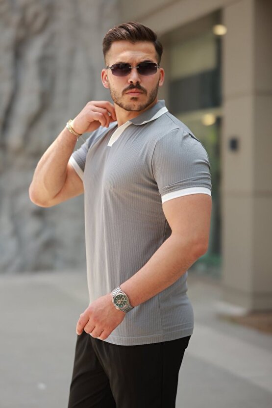 Gökyüzü Moda Erkek Hemşire Yaka Kısa Kollu Tişört