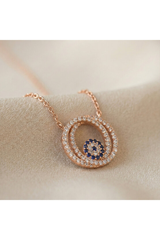 Taşlı Halka Nazar Boncuğu Kolye